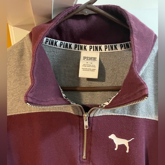 PINK Victoria's Secret Maroon and Gray Zip-Up Sweater - Picture 2 of 4